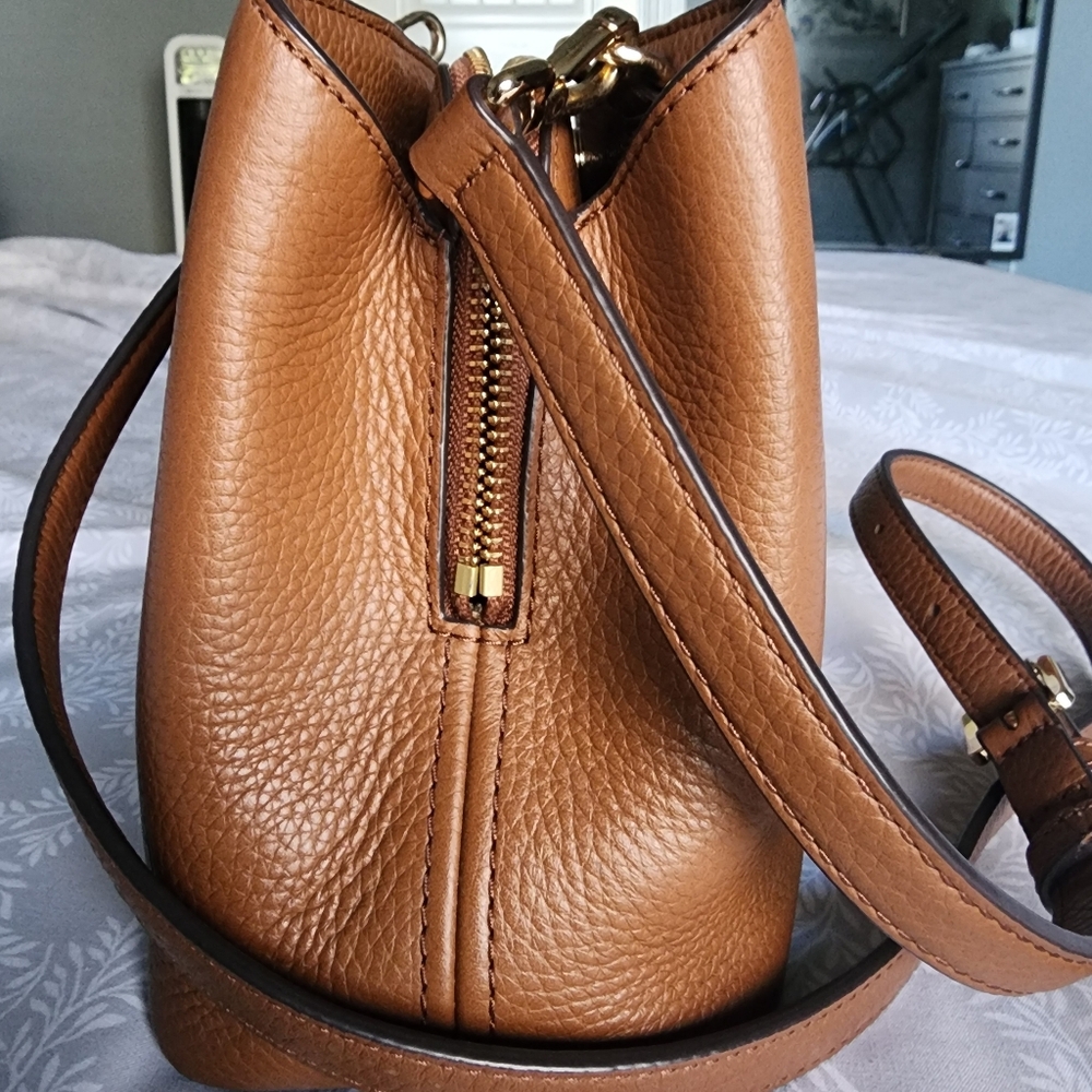 MICHAEL KORS Savannah Small Satchel Handbag | Brown Genuine Leather Designer Bag - Picture 4 of 13